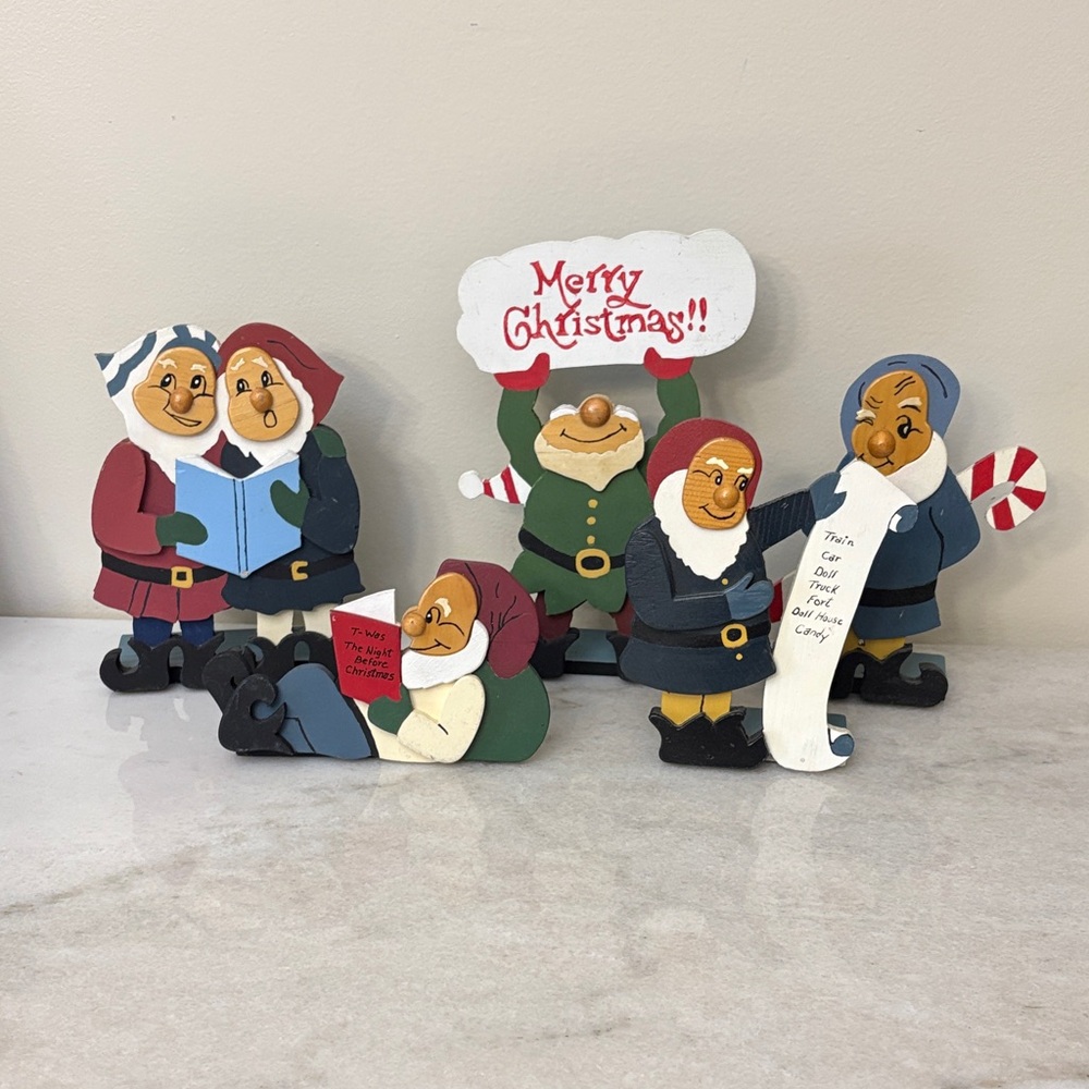 Festive Wooden Christmas Figurines Set
